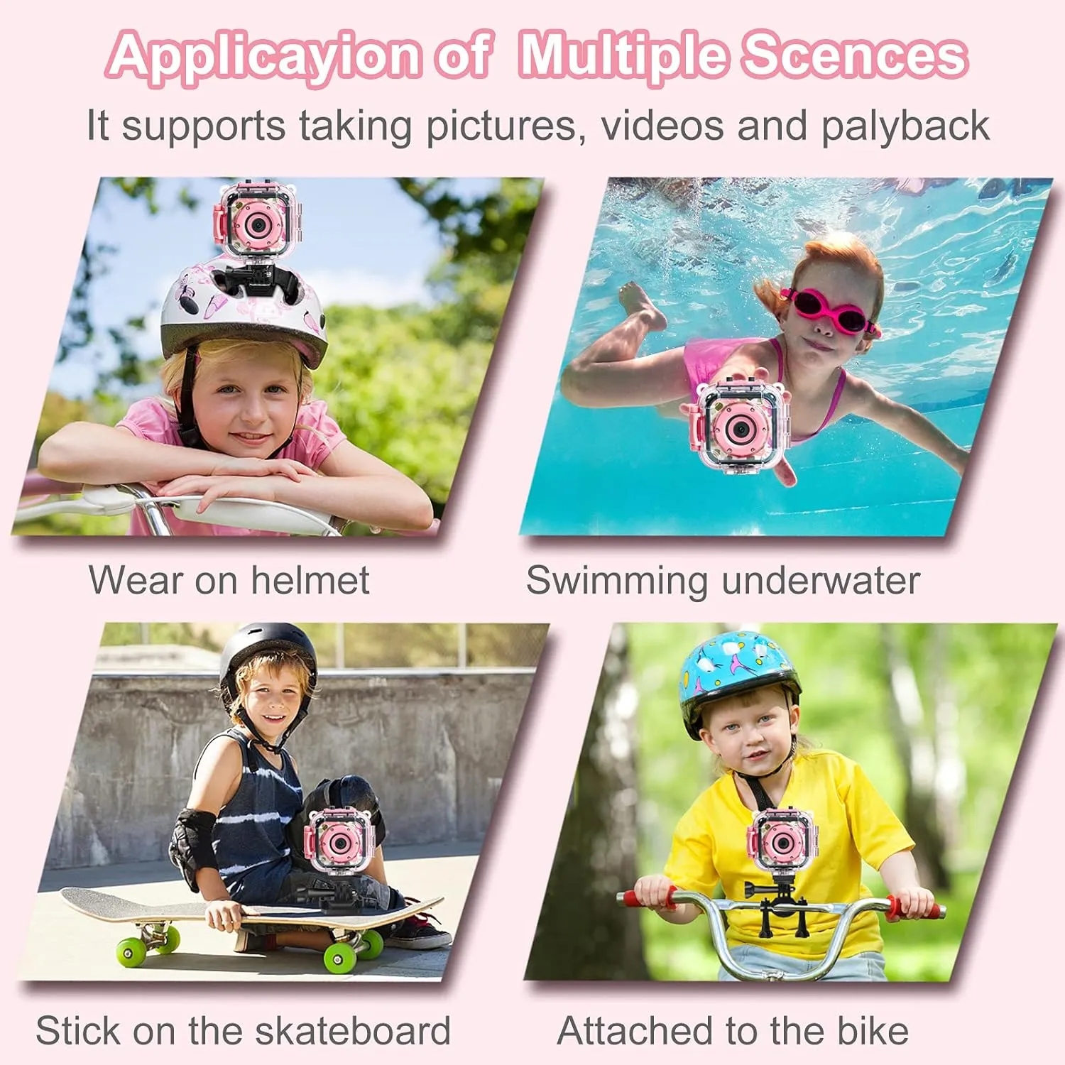 PROGRACE Kids Waterproof Camera Girls - Kids Video Camera Underwater 1080P HD Children Camcorder Digital Cameras for Girls Christmas Birthday Toys Gifts 3 4 5 6 7 8 9 10 11 12 Year Old