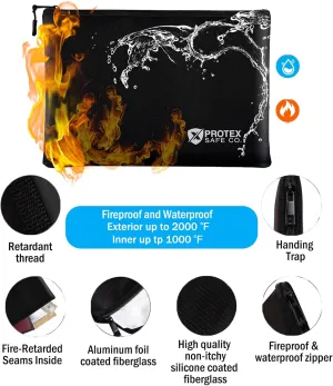 ProtexSafe Fireproof Bag - 2 Pack (9.8in x 13.4in) & (6.7in x 10.6in), Money Bag, Document Bag. Fireproof and Non-Itchy Waterproof Proof, Explosion-Proof,Smoking provention. (Black)