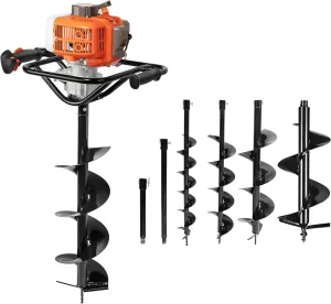 PROYAMA 54cc Post Hole Digger Gas Powered 2 Cycle Earth Auger, 5-Year Warranty Gear Box, 4 Drill Bits 4" 6" 8" 12"   Extension Rod 12" 20"
