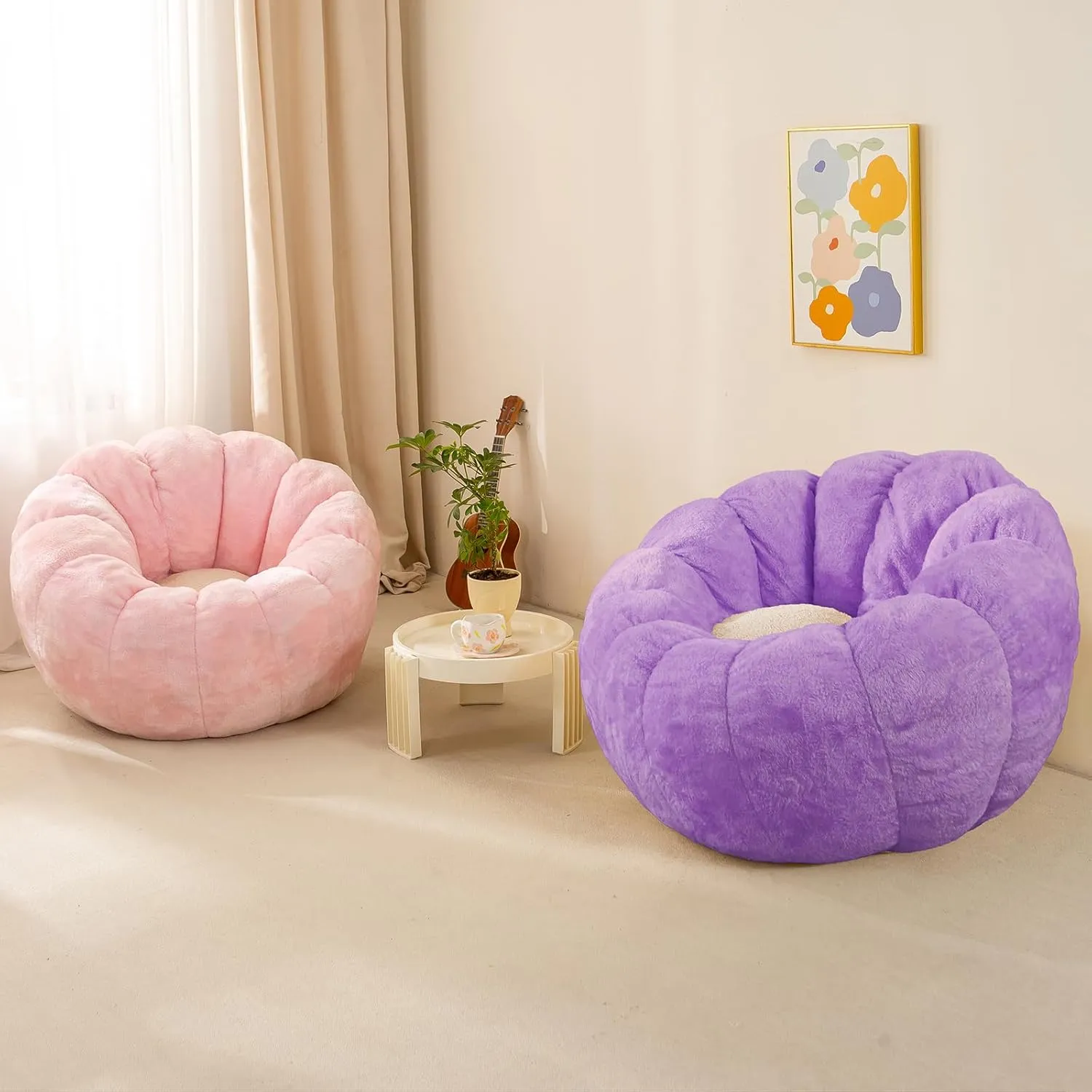 Pumpkin Bean Bag Sofa Chair for Adult, Beanbag Couch with Filler for Reading and Relaxation, Comfy and Lazy Sofa for Dorm, Apartment, Living Room and Bedroom, Violet