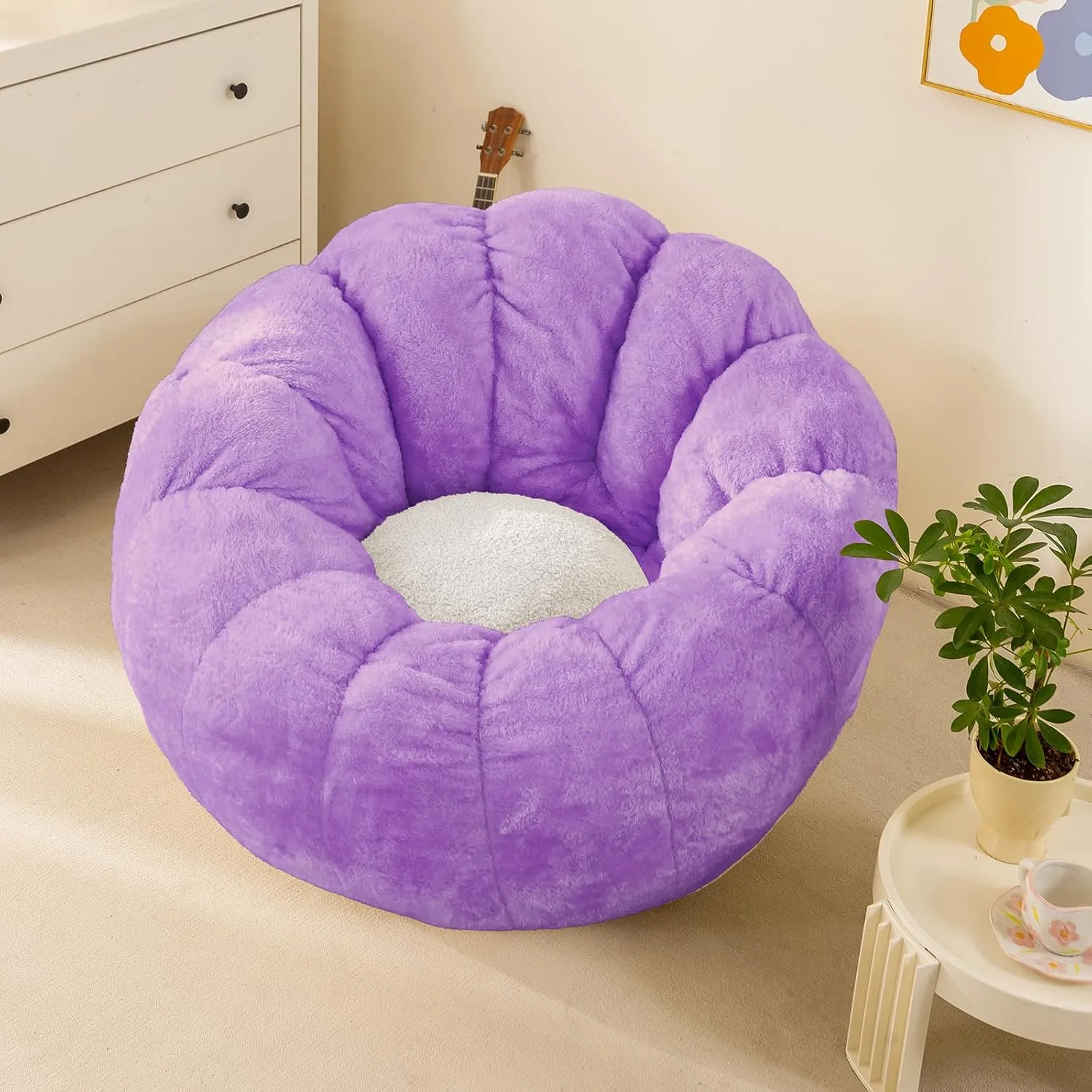Pumpkin Bean Bag Sofa Chair for Adult, Beanbag Couch with Filler for Reading and Relaxation, Comfy and Lazy Sofa for Dorm, Apartment, Living Room and Bedroom, Violet