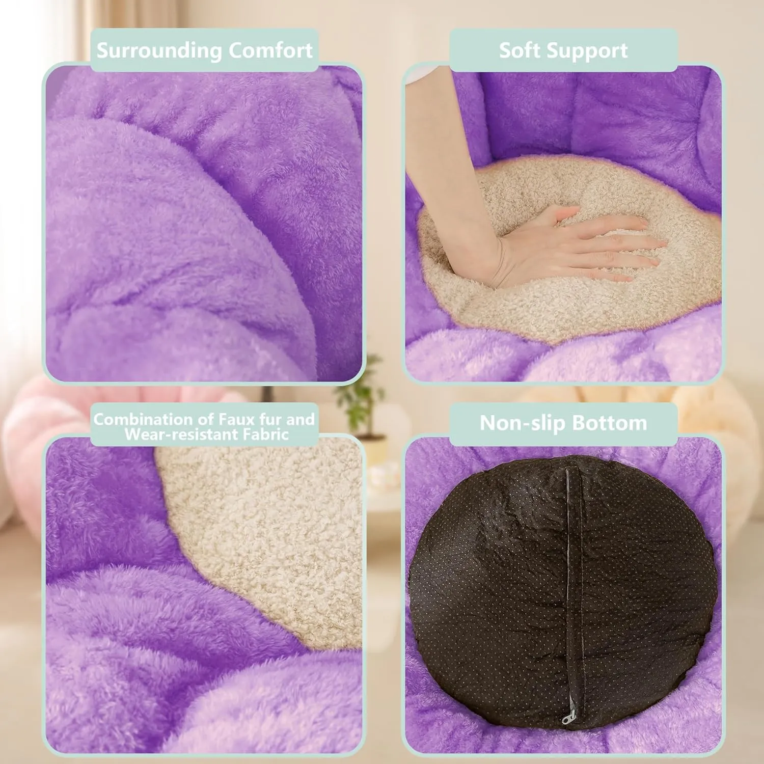 Pumpkin Bean Bag Sofa Chair for Adult, Beanbag Couch with Filler for Reading and Relaxation, Comfy and Lazy Sofa for Dorm, Apartment, Living Room and Bedroom, Violet