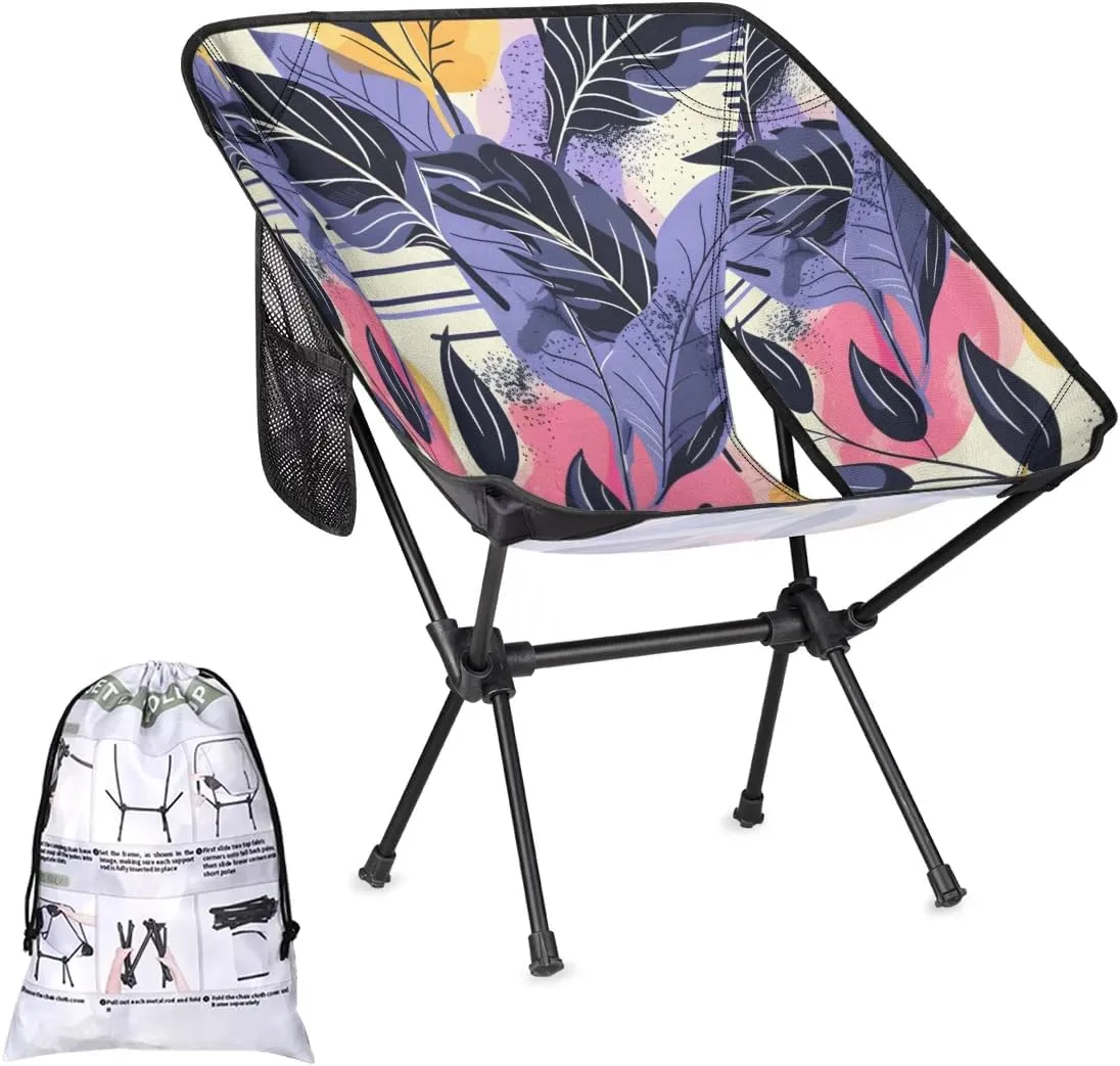 Purple Leaves Camping Chair Portable Folding Aluminum Alloy Chairs Lightweigh with Side Pocket for Beach Trip Picnic Outdoor Sports Camp Chair Back Chair for Camping Beach