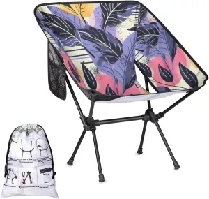 Purple Leaves Camping Chair Portable Folding Aluminum Alloy Chairs Lightweigh with Side Pocket for Beach Trip Picnic Outdoor Sports Camp Chair Back Chair for Camping Beach