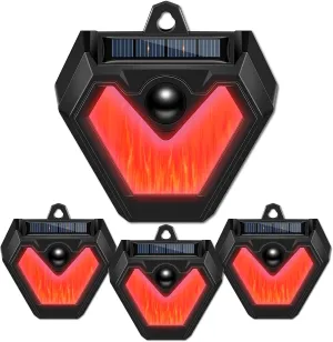 Qualirey 4 Pcs Upgraded Solar Nocturnal Animal Repeller Flickering Flame Outdoor Animal Repellent Motion Activated Coyote Deterrent Light for Skunk Deer Chicken Coop Farm Garden Yard(Red Light)