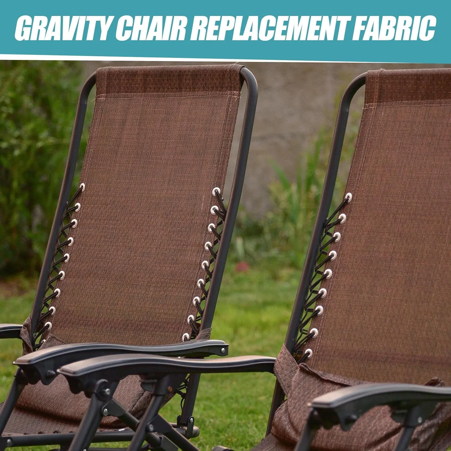 Queekay Chair Replacement Fabric with 4 Bungee Cord Lounge Chair Cloth Mesh Repair Kit for Patio Recliner Outdoor Lawn Pool(63 x 21 Inch,Brown)