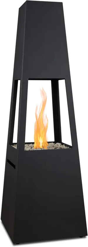 Real Flame Ferro 70" Chiminea Outdoor Propane Fire Pit with Hidden Propane Tank Storage, 50,000 BTU Gas Fireplace, Firepit with Storage Cover.