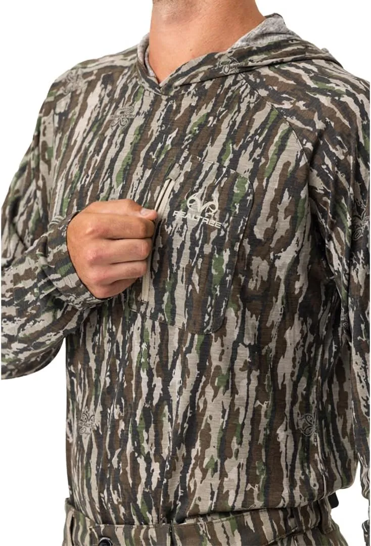 Realtree Men's Ultra-Soft Camo Hoodie Shirt Long Sleeve Lightweight for Fishing, Running, Hiking, or Camping