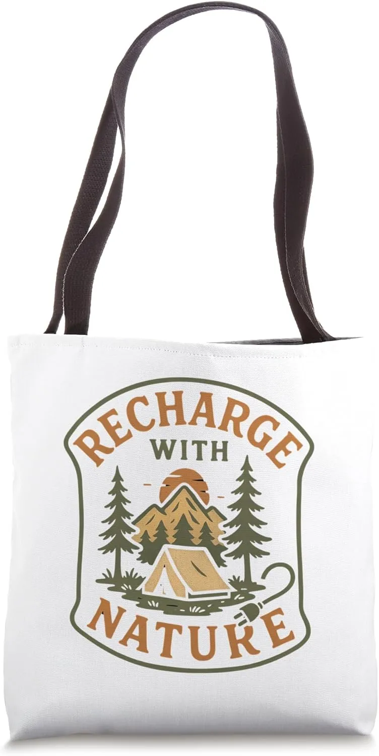Recharge with Nature Vintage Camping Badge Graphic Tote Bag