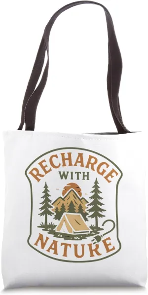 Recharge with Nature Vintage Camping Badge Graphic Tote Bag
