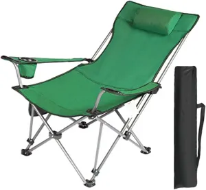 Recliner Chair,Folding Beach Chair with Cup Holders and Lower Mesh Side Pocket Adjustable Foldable Garden Lounger, for Outdoor, Camp, Picnic, Hiking,Green