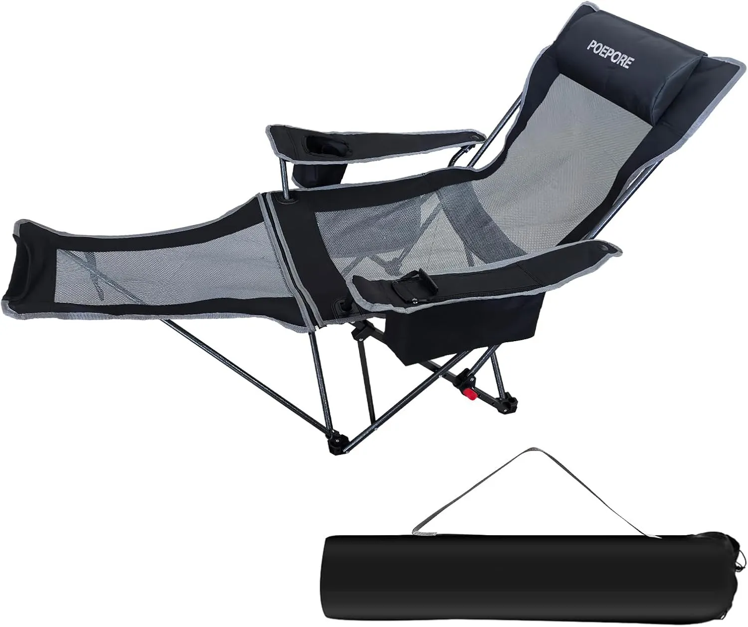 Reclining Camping Chair 4 Position with Foot Rest Comfortable for Adults 265Ibs Folding Lounger Mesh Beach Chair with Cooler Bag and Cup Holder for Outdoor Patio