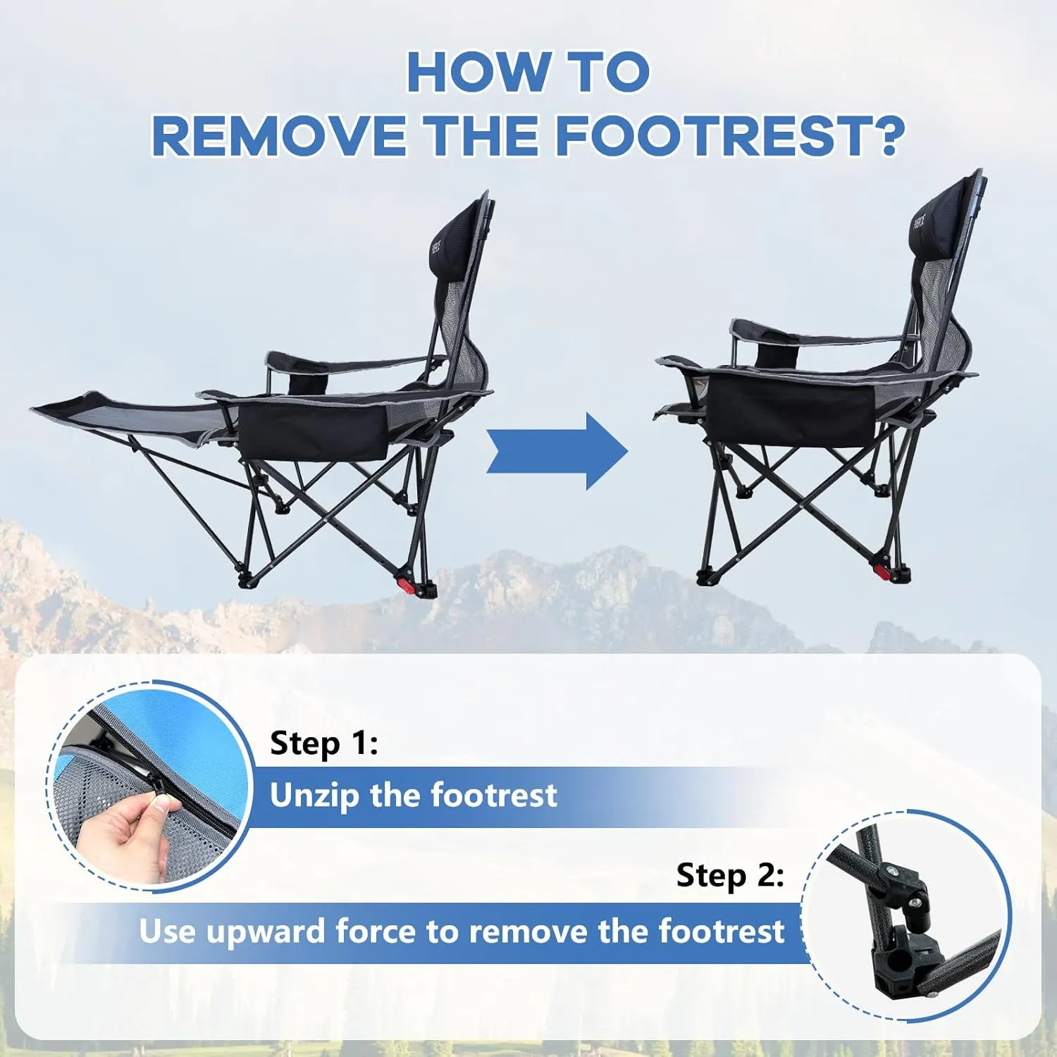 Reclining Camping Chair 4 Position with Foot Rest Comfortable for Adults 265Ibs Folding Lounger Mesh Beach Chair with Cooler Bag and Cup Holder for Outdoor Patio