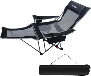 Reclining Camping Chair 4 Position with Foot Rest Comfortable for Adults 265Ibs Folding Lounger Mesh Beach Chair with Cooler Bag and Cup Holder for Outdoor Patio