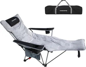 Reclining Camping Chair with Foot Rest Lightweight Folding Lounge Mesh Chair Adjustable with Removable Cotton Cushion for Beach Lawn Picnics