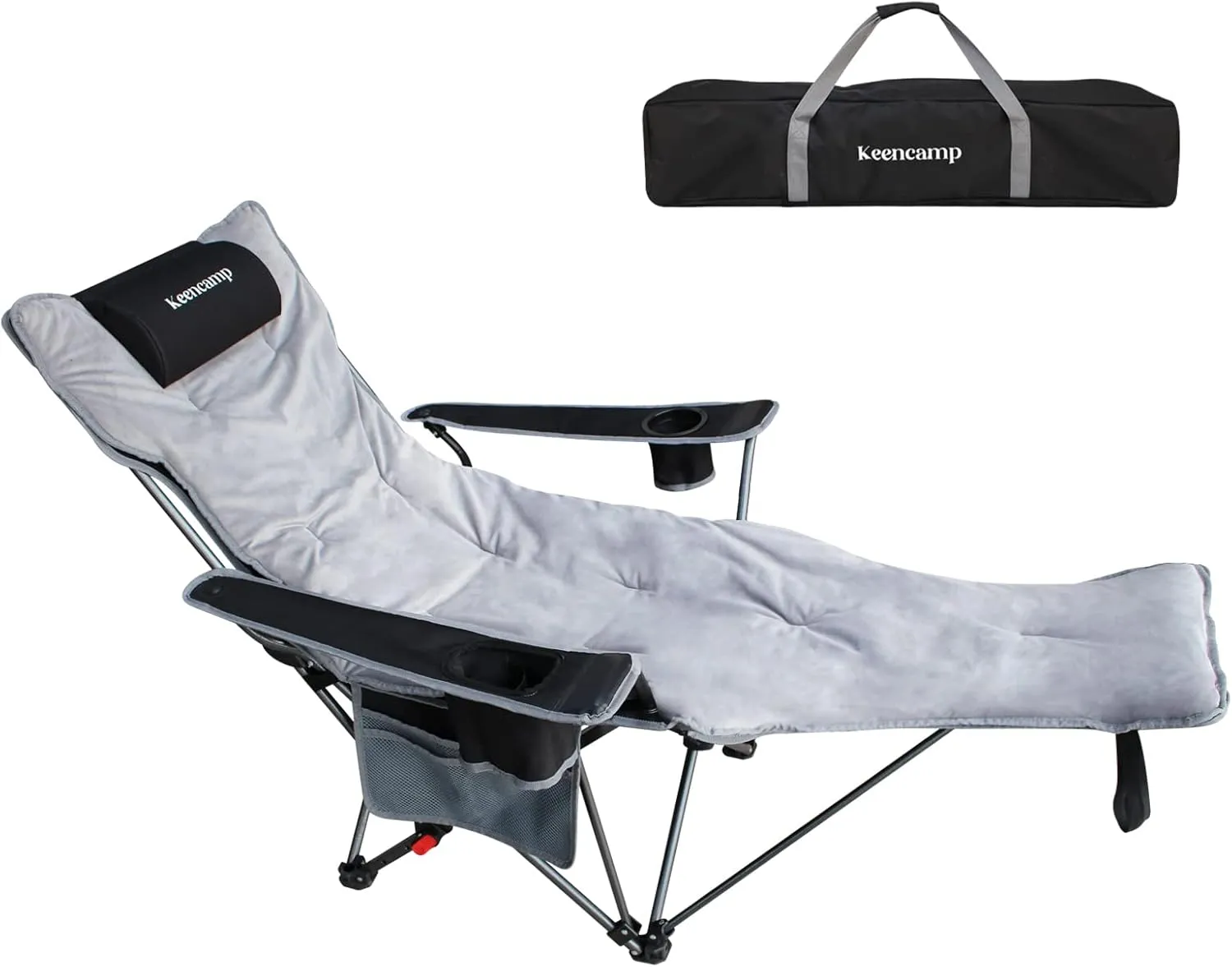 Reclining Camping Chair with Foot Rest Lightweight Folding Lounge Mesh Chair Adjustable with Removable Cotton Cushion for Beach Lawn Picnics