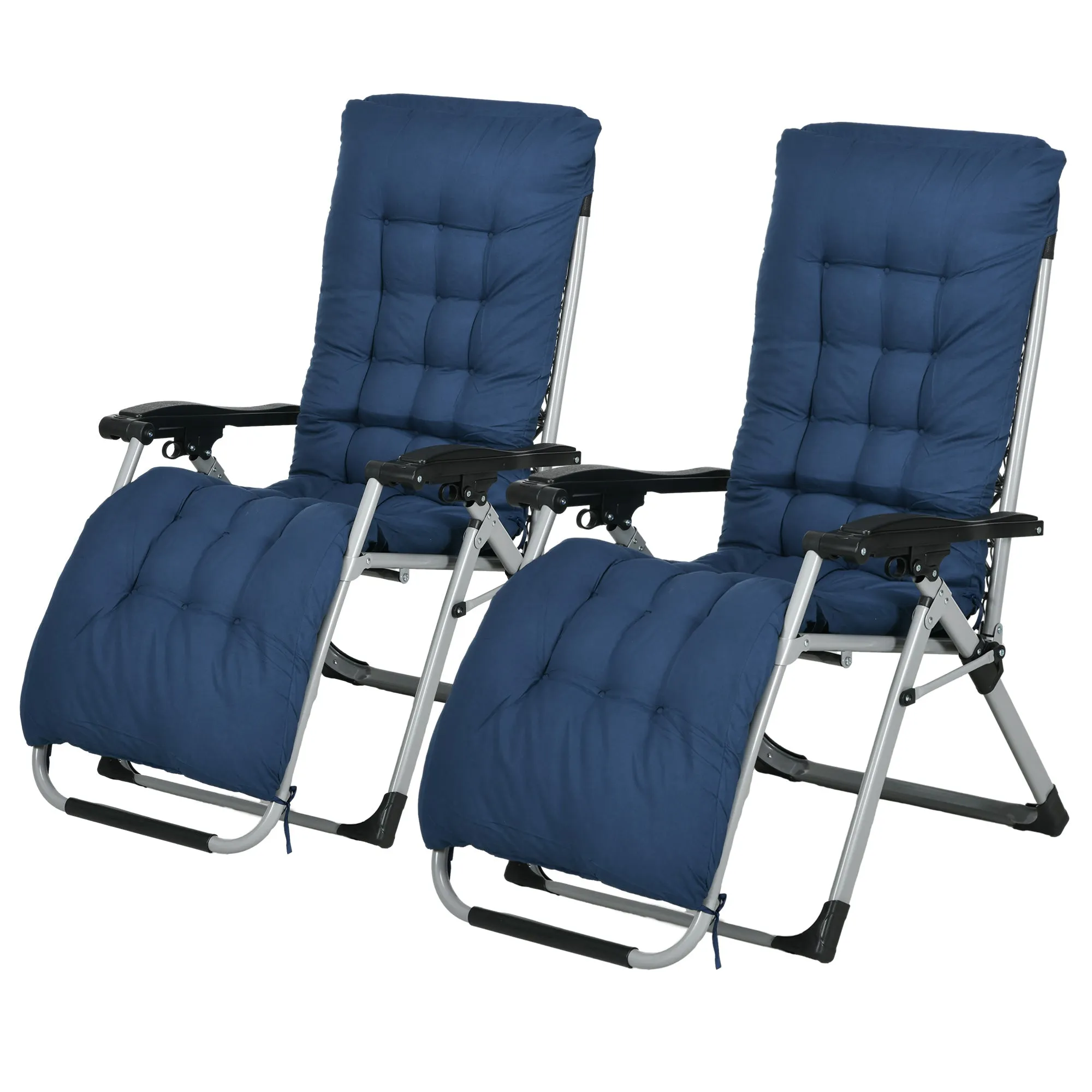 Reclining Zero Gravity Chair with Adjustable Backrest, Folding Garden Sun Lounger with Removable Cushion and Headrest, Set of 2, Dark Blue