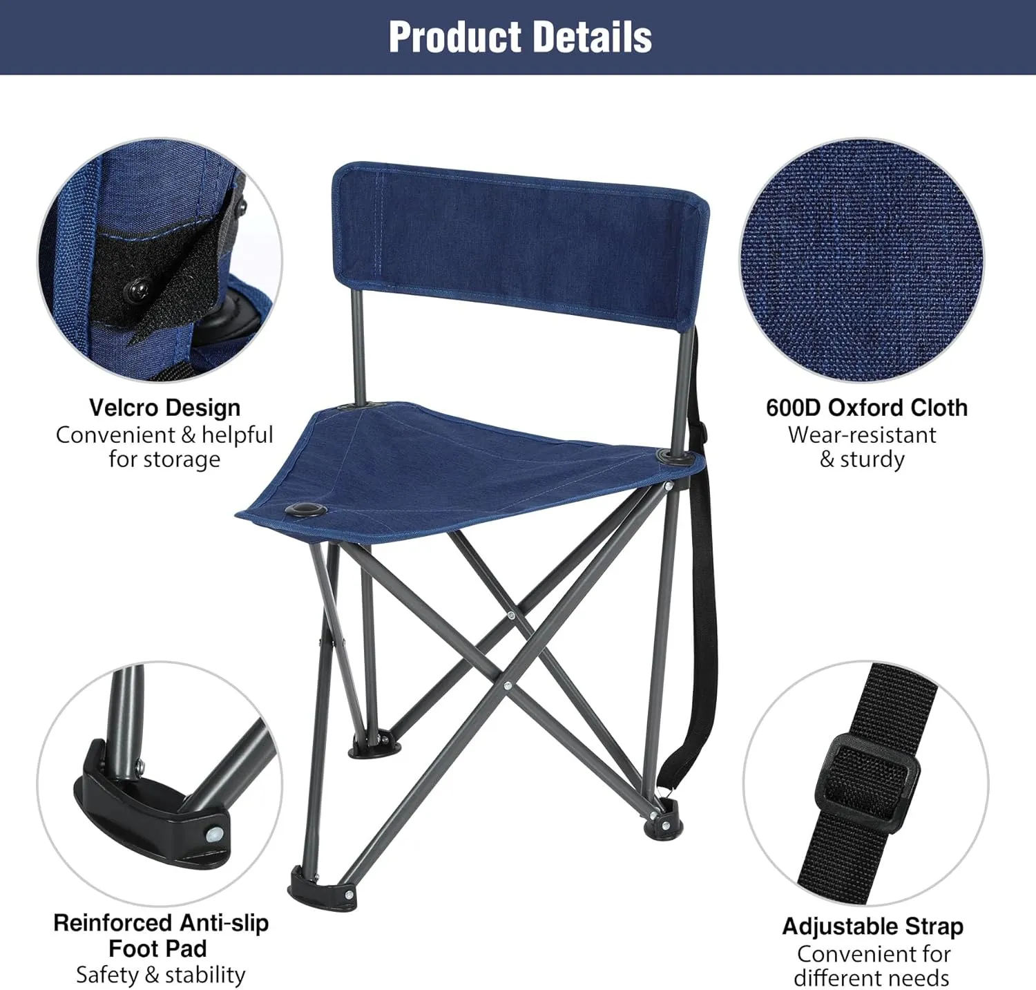 REDCAMP 2 Pack Tripod Chairs for Adults, Folding Lightweight Portable Golf Chairs for Spectators, Compact 3 Legged Tripod Stools Seat with Backrest for Camping Fishing Hunting, Blue