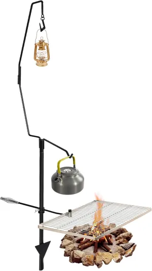 REDCAMP Swivel Campfire Grill Lamp Rack Set, Multipurpose Heavy Duty Stainless Steel Grate, Portable Over Fire Pit Camp Grill with Carrying Bag for Outdoor Camping Cooking BBQ