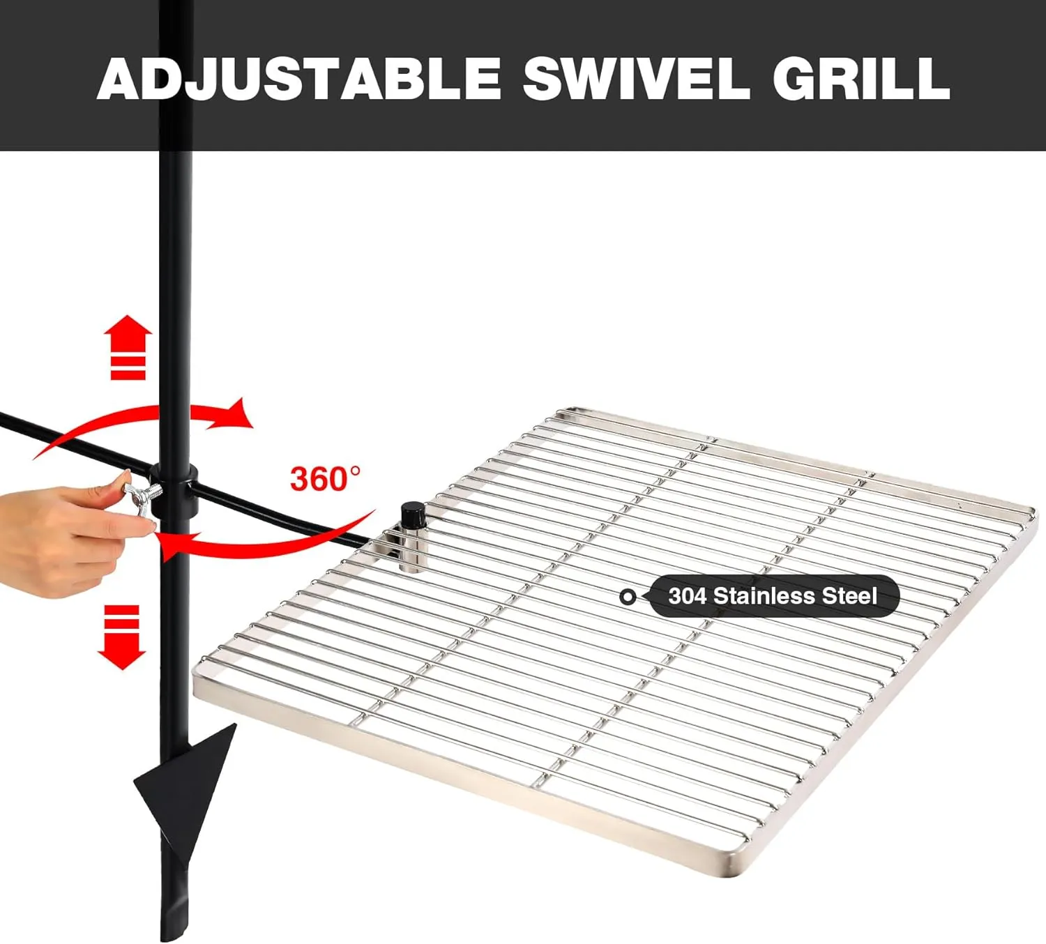 REDCAMP Swivel Campfire Grill Lamp Rack Set, Multipurpose Heavy Duty Stainless Steel Grate, Portable Over Fire Pit Camp Grill with Carrying Bag for Outdoor Camping Cooking BBQ