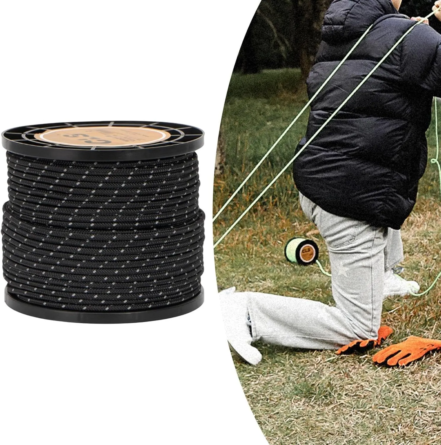 Reflective Cord Tent guyline Rope Reflective Tent Rope Solid Braid Towing Line Lightweight Camp Rope 50M 4mm for Outdoor