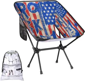 Rock Guitar American Flag Camping Chair Lightweight Portable Folding Camp Chairs for Adults Easy Installation for Camping Fishing Hiking Picnic Travel Festival Supports 176lbs