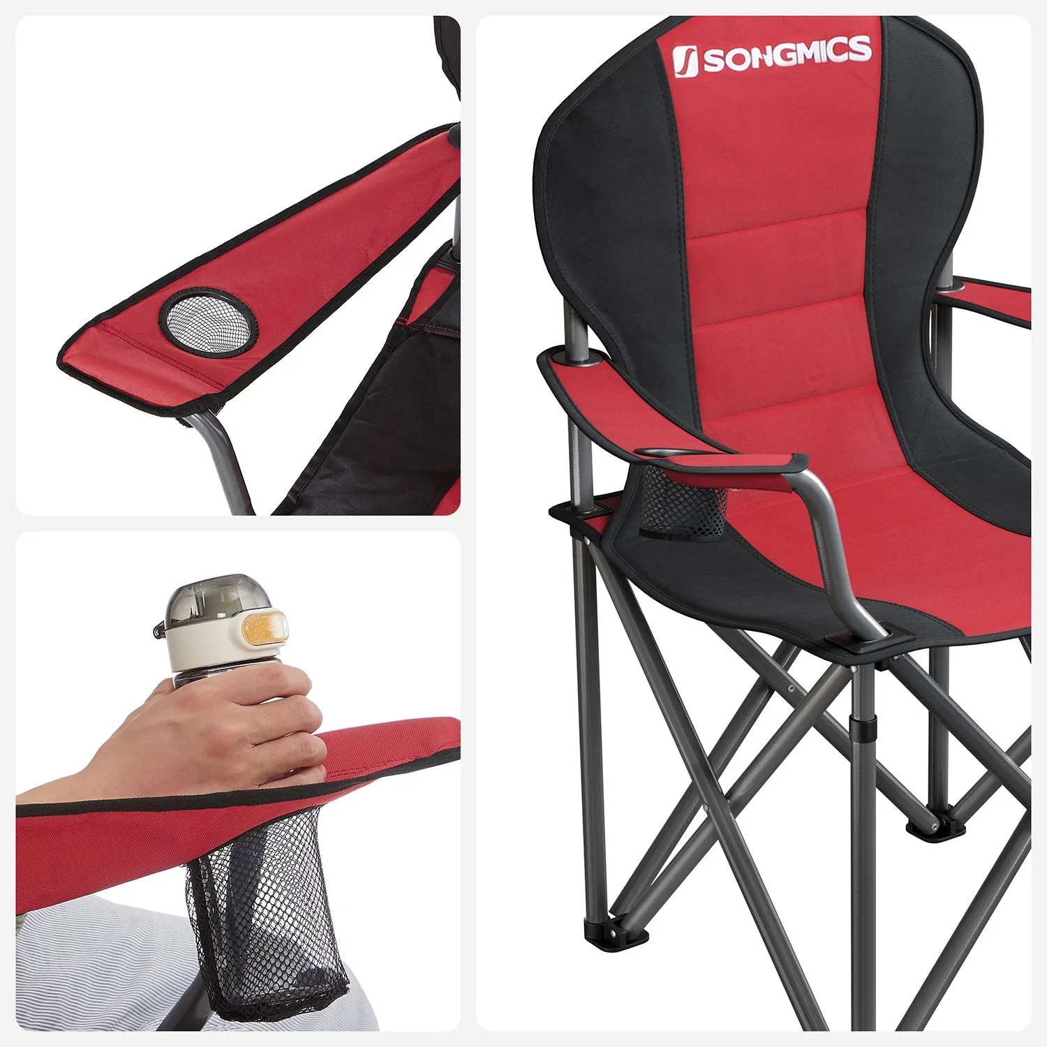 Rootz 2 Pack Red Camping Chairs - Outdoor Chairs - Portable Seats - 600D Oxford Cloth - Foam Padding - Powder Coated Metal Tubes - 90cm x 55cm x 102cm