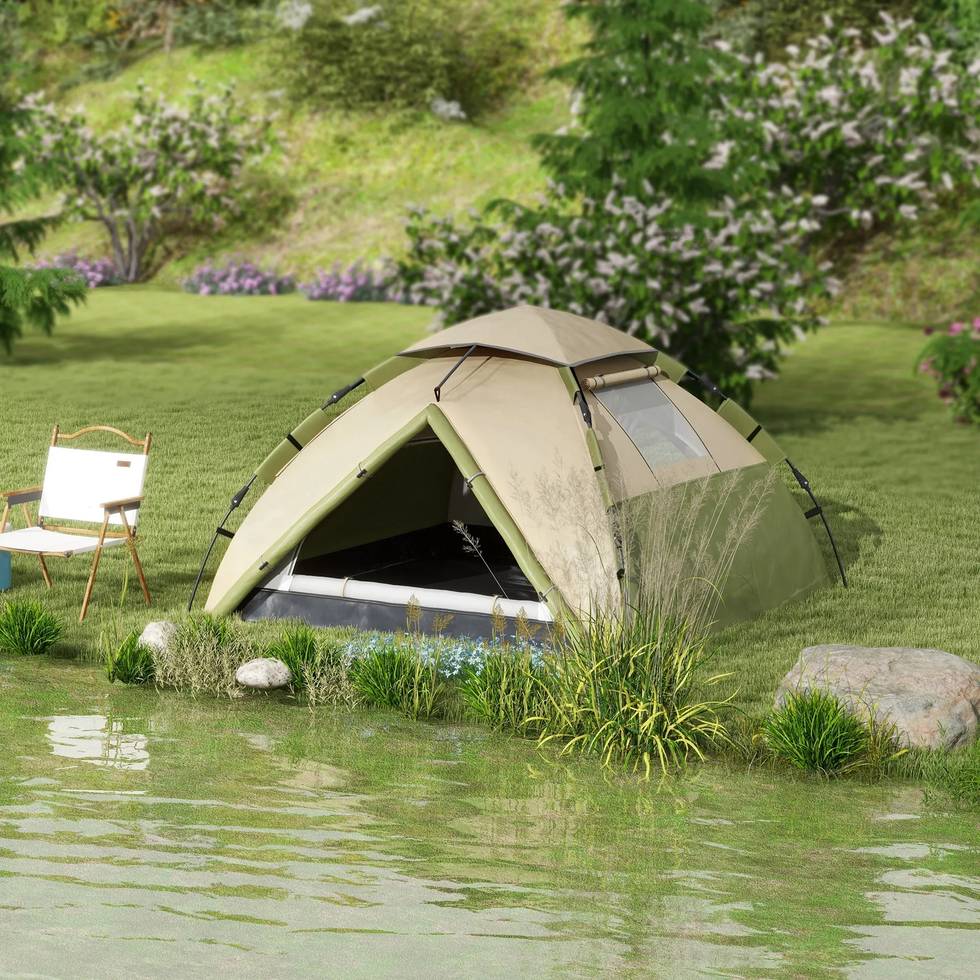 Rootz 3-4 Person Family Camping Tent - Lightweight Shelter - Rainproof Canopy - Waterproof 3000mm - 230cm x 230cm x 130cm