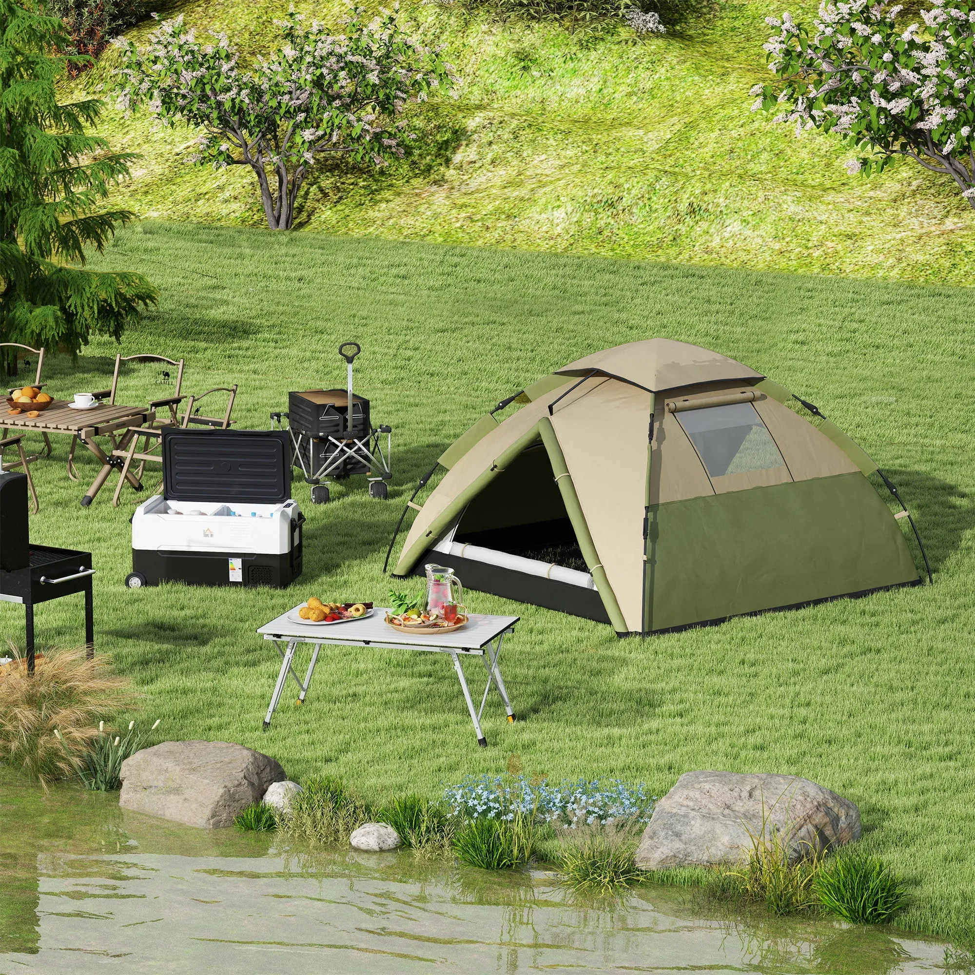 Rootz 3-4 Person Family Camping Tent - Lightweight Shelter - Rainproof Canopy - Waterproof 3000mm - 230cm x 230cm x 130cm