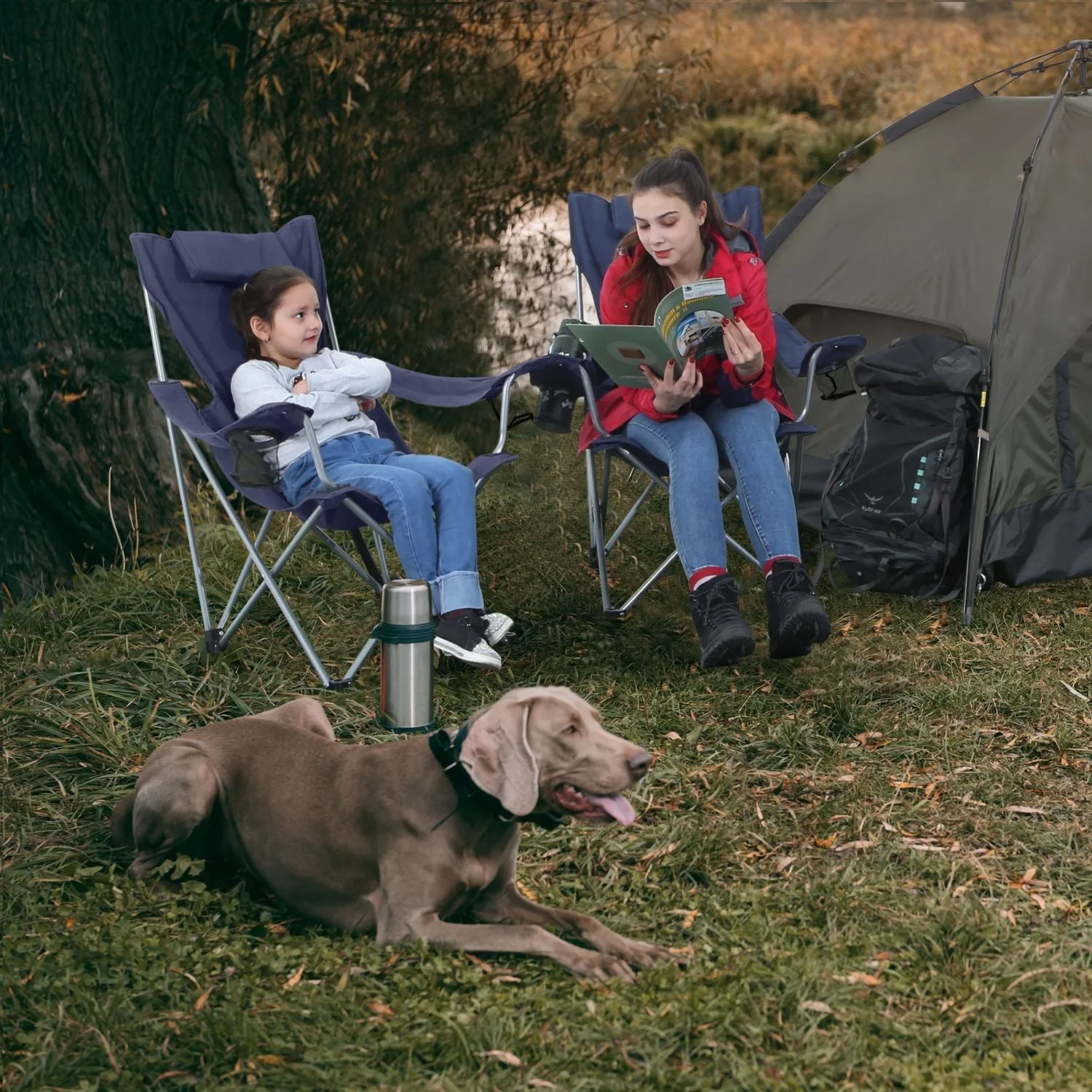 Rootz Camping Chair with Armrests - Outdoor Seat - Folding Chair - Lightweight at 3.8kg - 81 x 70 x 91cm - Dark Blue