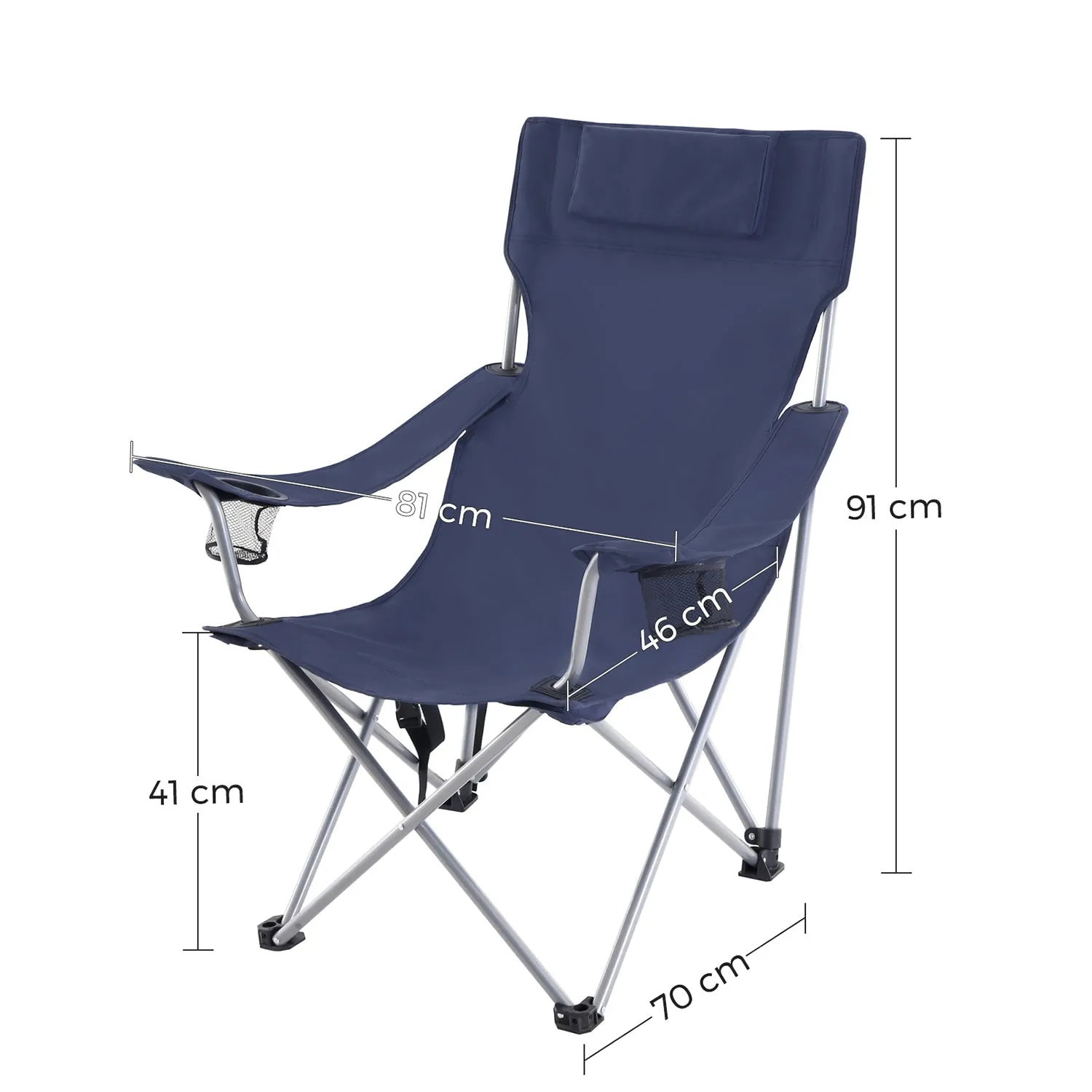 Rootz Camping Chair with Armrests - Outdoor Seat - Folding Chair - Lightweight at 3.8kg - 81 x 70 x 91cm - Dark Blue