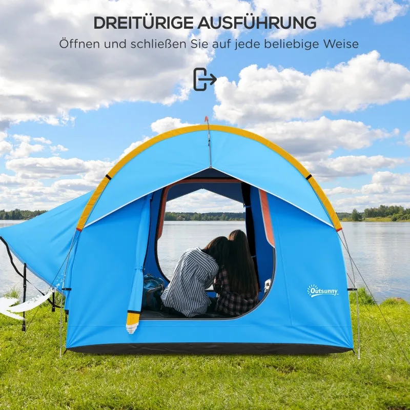Rootz Car Tent Camping Tent - Car Shelter - Outdoor Canopy - 3 Doors - Weather Resistant - 239cm x 210cm x 210cm - Orange   Blue