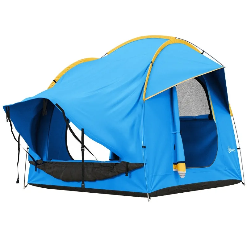 Rootz Car Tent Camping Tent - Car Shelter - Outdoor Canopy - 3 Doors - Weather Resistant - 239cm x 210cm x 210cm - Orange   Blue
