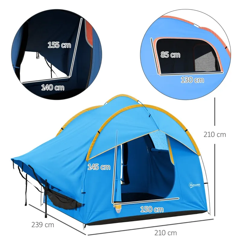 Rootz Car Tent Camping Tent - Car Shelter - Outdoor Canopy - 3 Doors - Weather Resistant - 239cm x 210cm x 210cm - Orange   Blue