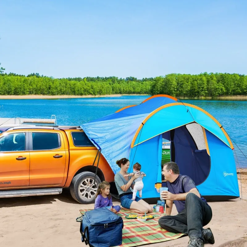 Rootz Car Tent Camping Tent - Car Shelter - Outdoor Canopy - 3 Doors - Weather Resistant - 239cm x 210cm x 210cm - Orange   Blue
