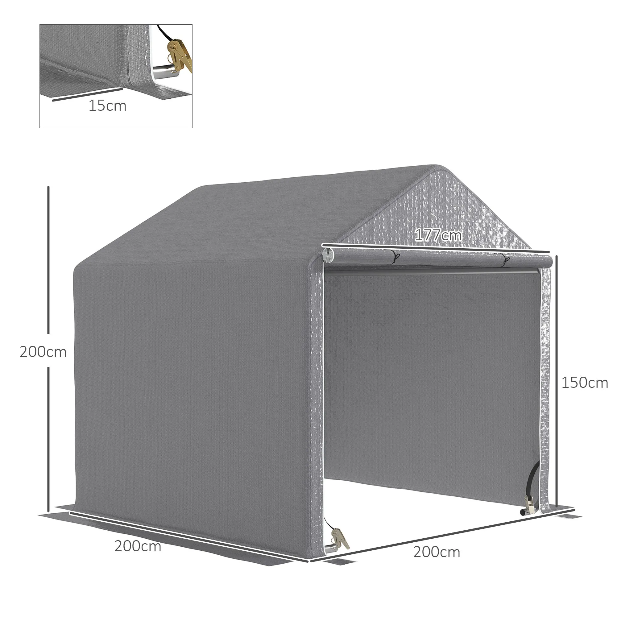 Rootz Outdoor Garden Shelter - Bike Cover - Motorcycle Tent - Waterproof & UV Resistant - Dip Galvanized Steel - 200cm x 200cm x 200cm - Grey