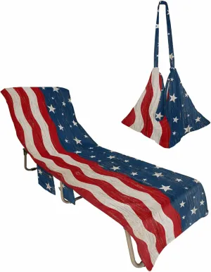 Rustic Red Water Ripples Beach Pool Patio Lounge Chaise Chair Cover Towel With Pockets, Absorbent & Quick Dry Microfiber Towel Cover Bag Summer Travel Accessories for Sunbathing Independence Day Blue