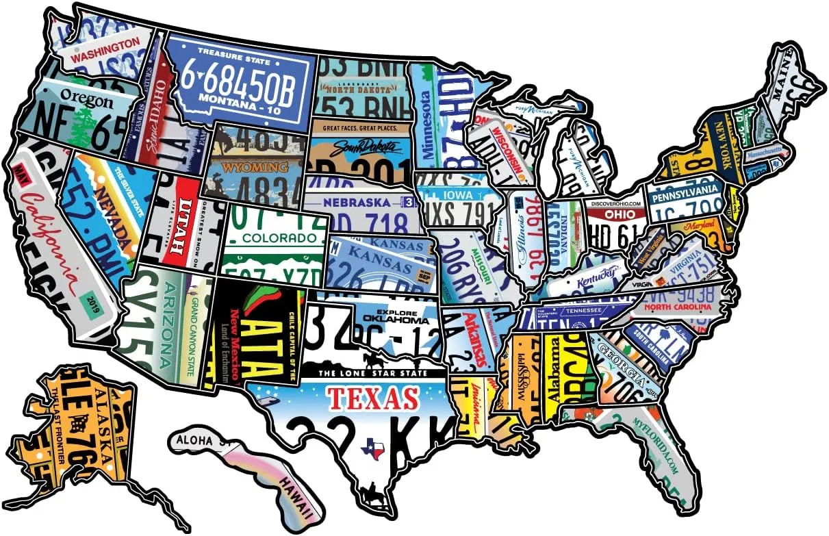 RV State Travel USA Map Vinyl Sticker - Camper Trailer Decals for Window with State Flag - Road Trip Map of America - Waterproof, UV Protection for Window, Door or Wall (License Plate)
