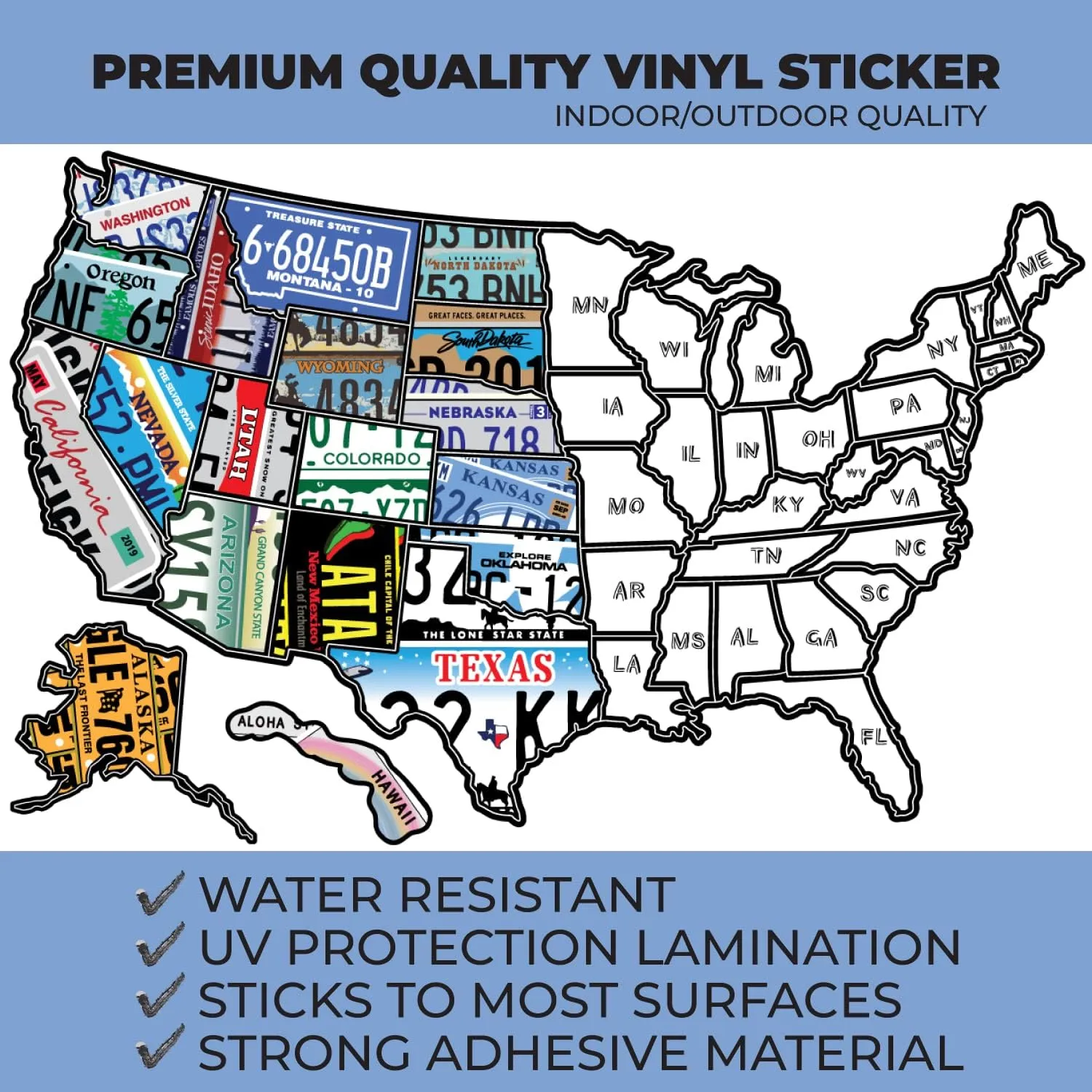 RV State Travel USA Map Vinyl Sticker - Camper Trailer Decals for Window with State Flag - Road Trip Map of America - Waterproof, UV Protection for Window, Door or Wall (License Plate)