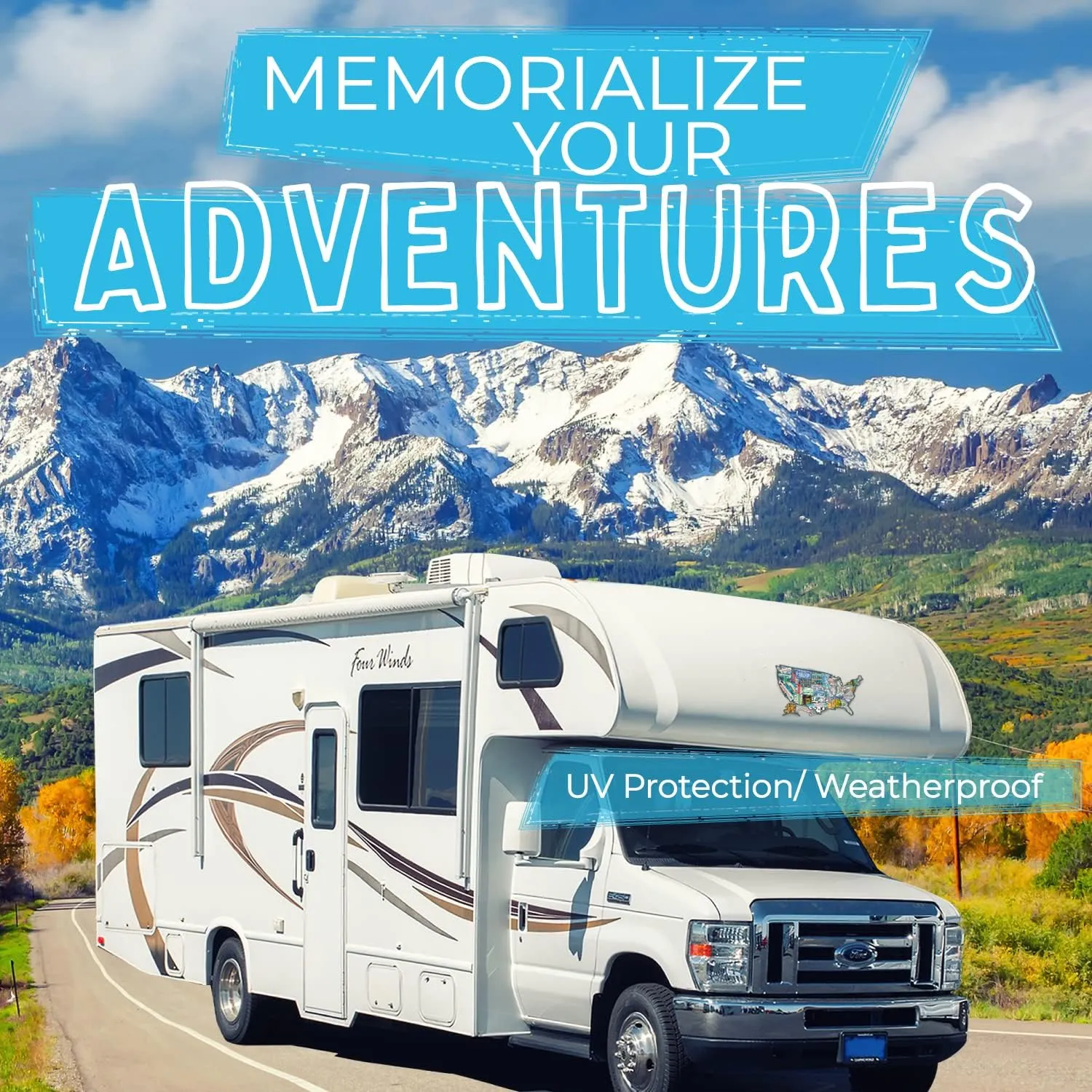 RV State Travel USA Map Vinyl Sticker - Camper Trailer Decals for Window with State Flag - Road Trip Map of America - Waterproof, UV Protection for Window, Door or Wall (License Plate)