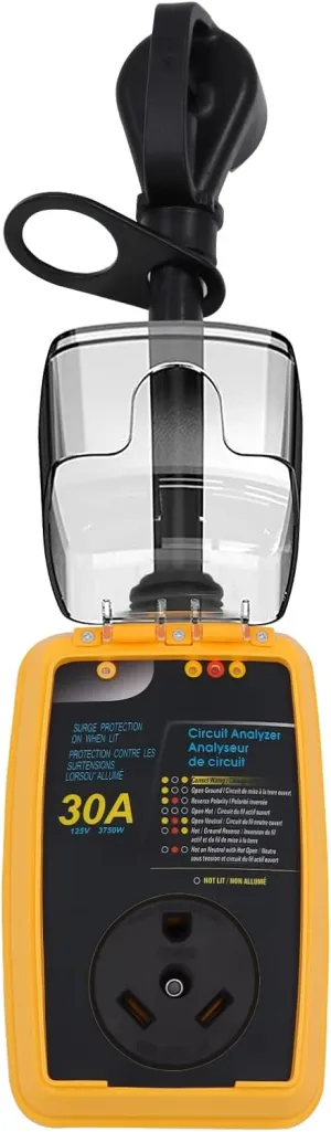 rv Surge Protector 30 Amp Smart RV Surge Protector with Waterproof Cover All-in-1 Circuit Analyzer Power Guard for RV, Camper, Trailer, Truck, Motorboat, Yacht, Mobilhome