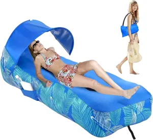 RZM Inflatable Lounger Air Sofa with Sunshade - Portable Waterproof Outdoor Couch for Camping, Beach, Hiking & Music Festivals - Quick Setup Lightweight Furniture w/Carry Bag (Clear Blue)
