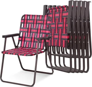 S AFSTAR Beach Chair Set of 6, Portable Folding Chairs with Stable Steel Frame & Comfort Armrest, Load Bearing Up to 265 LBS, Lightweight Lawn Chairs, 6 PCS Camping Chairs for Outside Outdoor (Red)