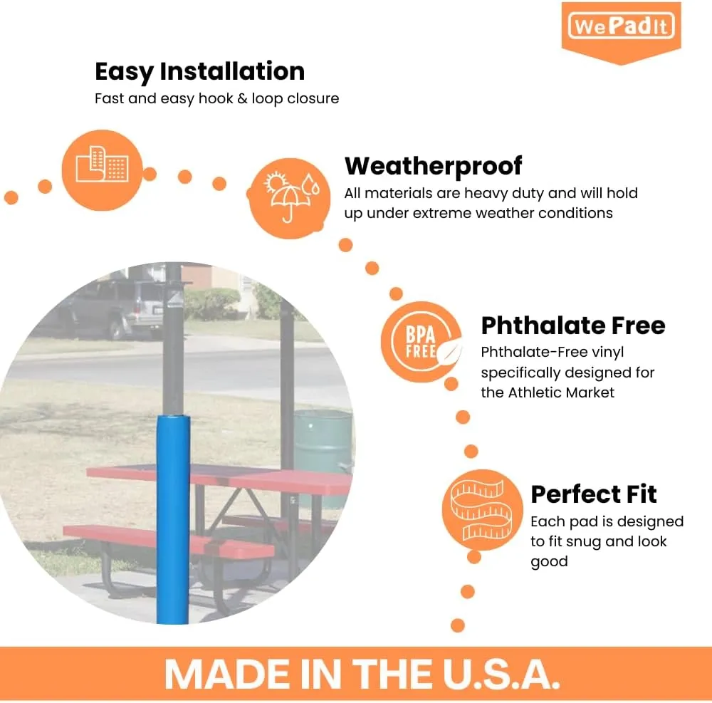 Safety Pole Pad, 6 FT Tall, 1” Thick Foam, Weatherproof, UV-Resistant, Hook/Loop Closure, Pickleball Pole Pad