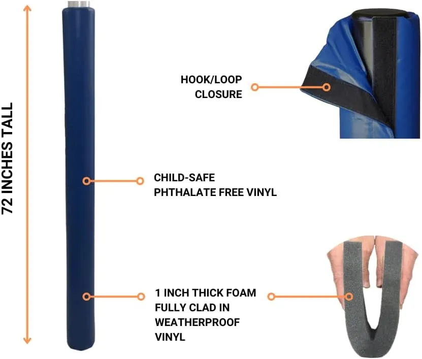 Safety Pole Pad, 6 FT Tall, 1” Thick Foam, Weatherproof, UV-Resistant, Hook/Loop Closure, Pickleball Pole Pad