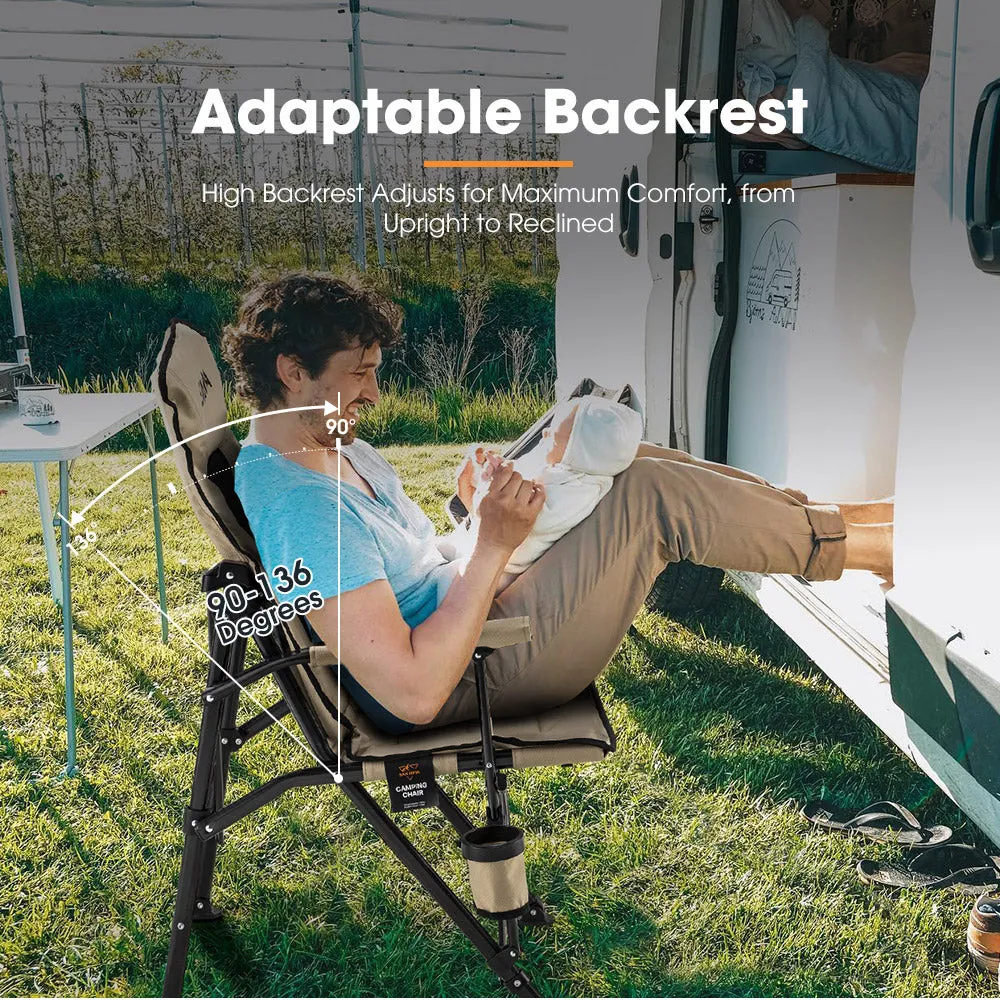San Hima Folding Camping Chair Outdoor Portable Thick Padding Recliner Khaki