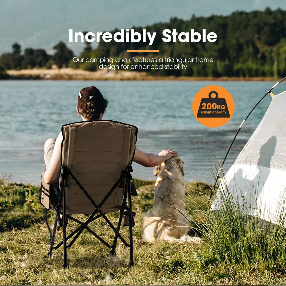 San Hima Folding Camping Chair Outdoor Portable Thick Padding Recliner Khaki