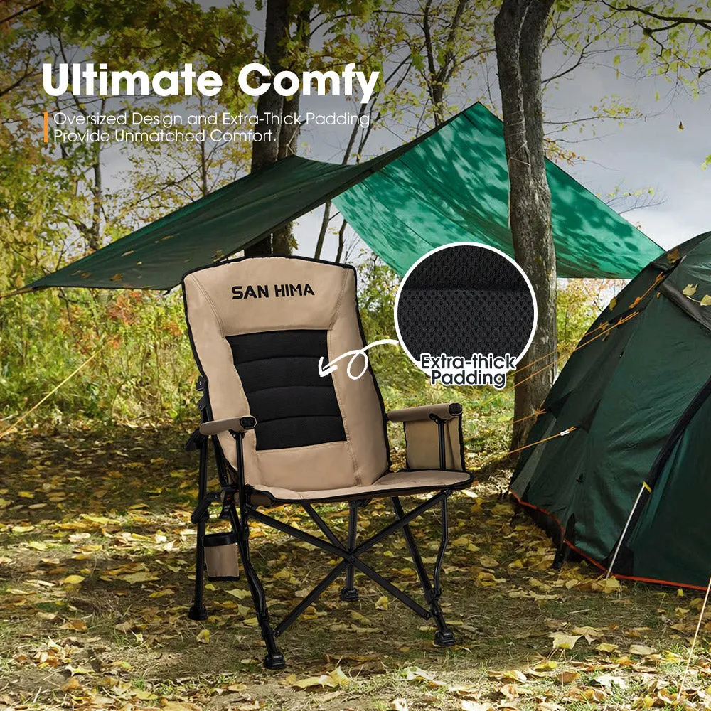 San Hima Folding Camping Chair Outdoor Portable Thick Padding Recliner Khaki