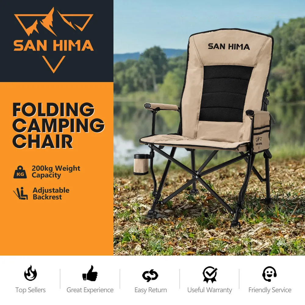 San Hima Folding Camping Chair Outdoor Portable Thick Padding Recliner Khaki