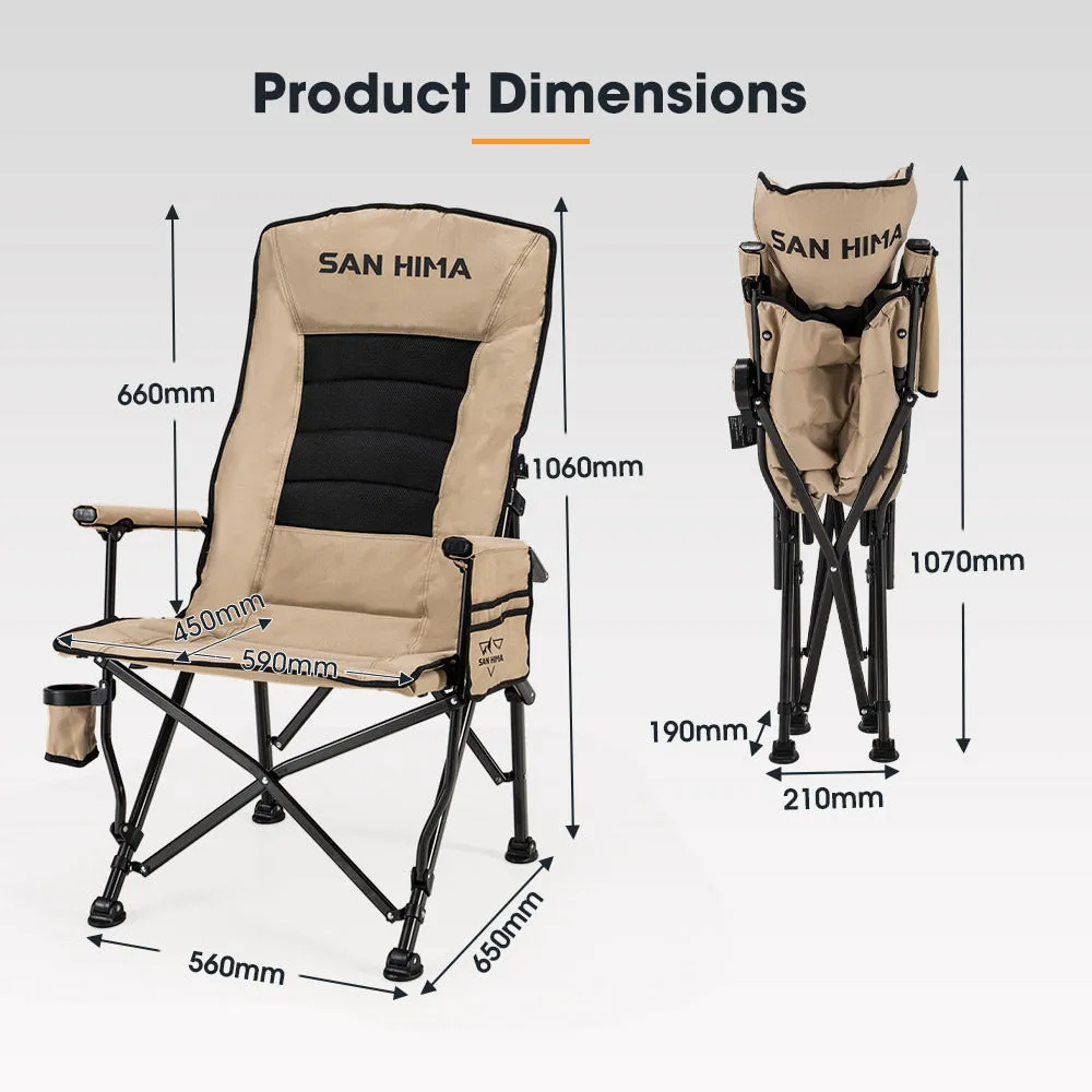 San Hima Folding Camping Chair Outdoor Portable Thick Padding Recliner Khaki